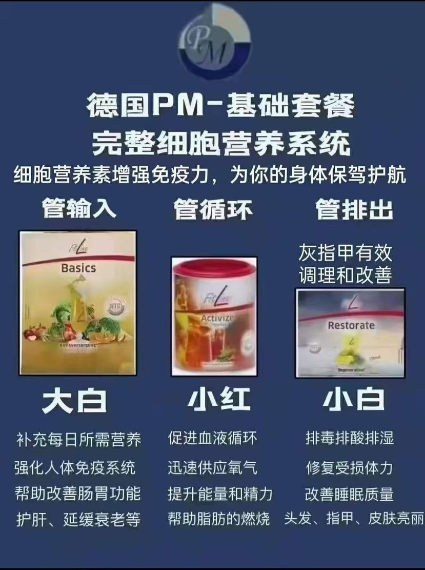标题：德国PM细胞营养素
            精准/靶向/吸收／修复坚守产品安全不是标准 而是信