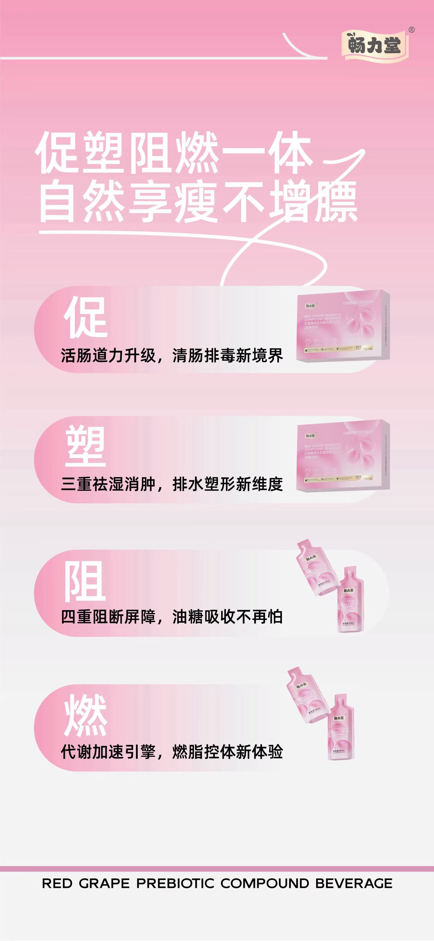 促塑阻燃一体
自然享瘦不增膘
🏆【畅力堂ᴿ红葡萄益生元复合饮】

🌟促
活肠道力升级，清肠排毒新境界