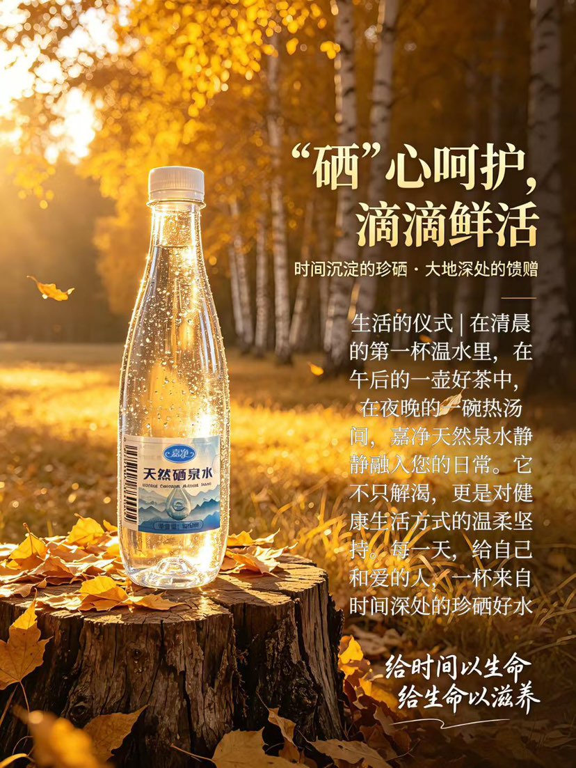 一瓶好水，藏着四重安心底气✨
✅ 天然原生富硒，温和补充微量元素
✅ 0添加纯净，水源地直采直灌
✅