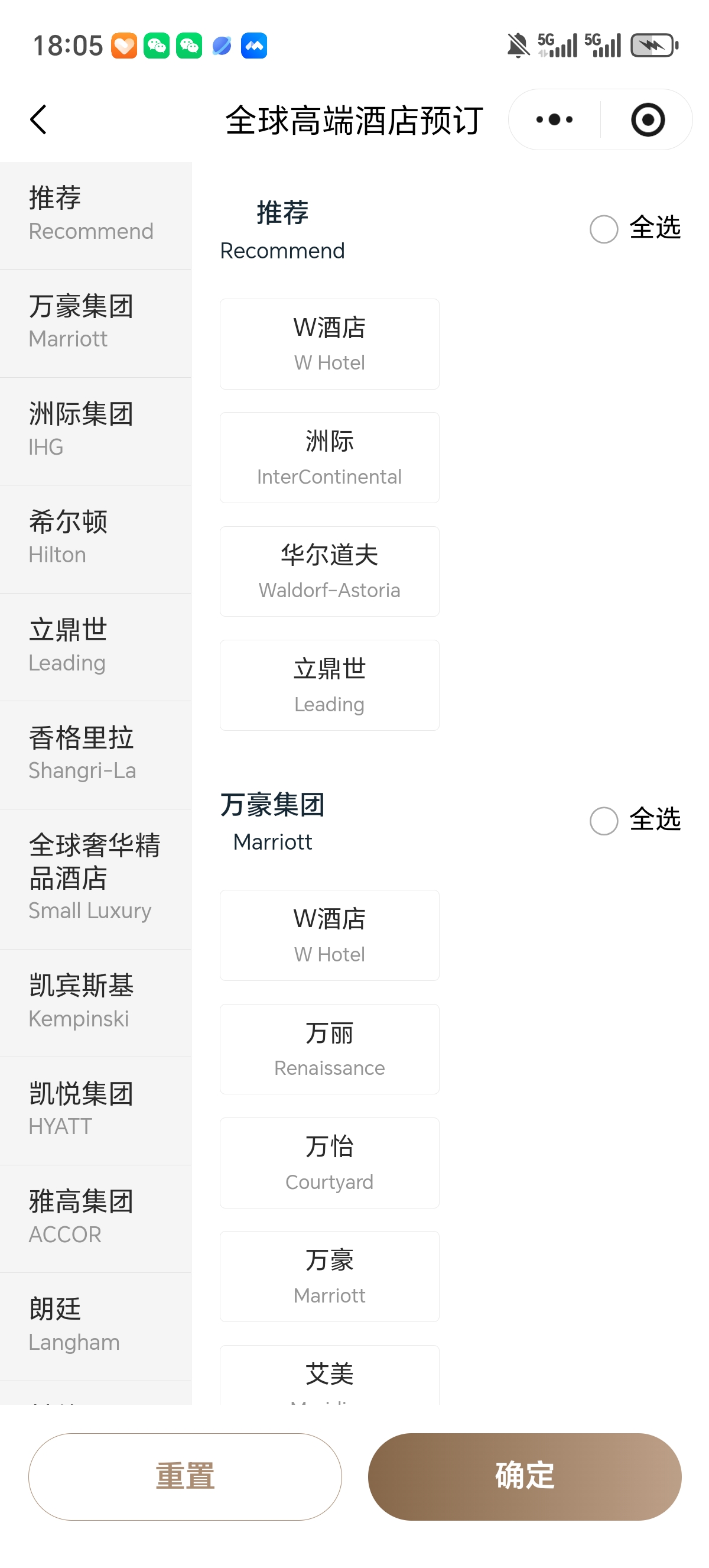 针对客户老问你们家有几家五星酒店，供应链展示，单独预订还是根据自身预算。
