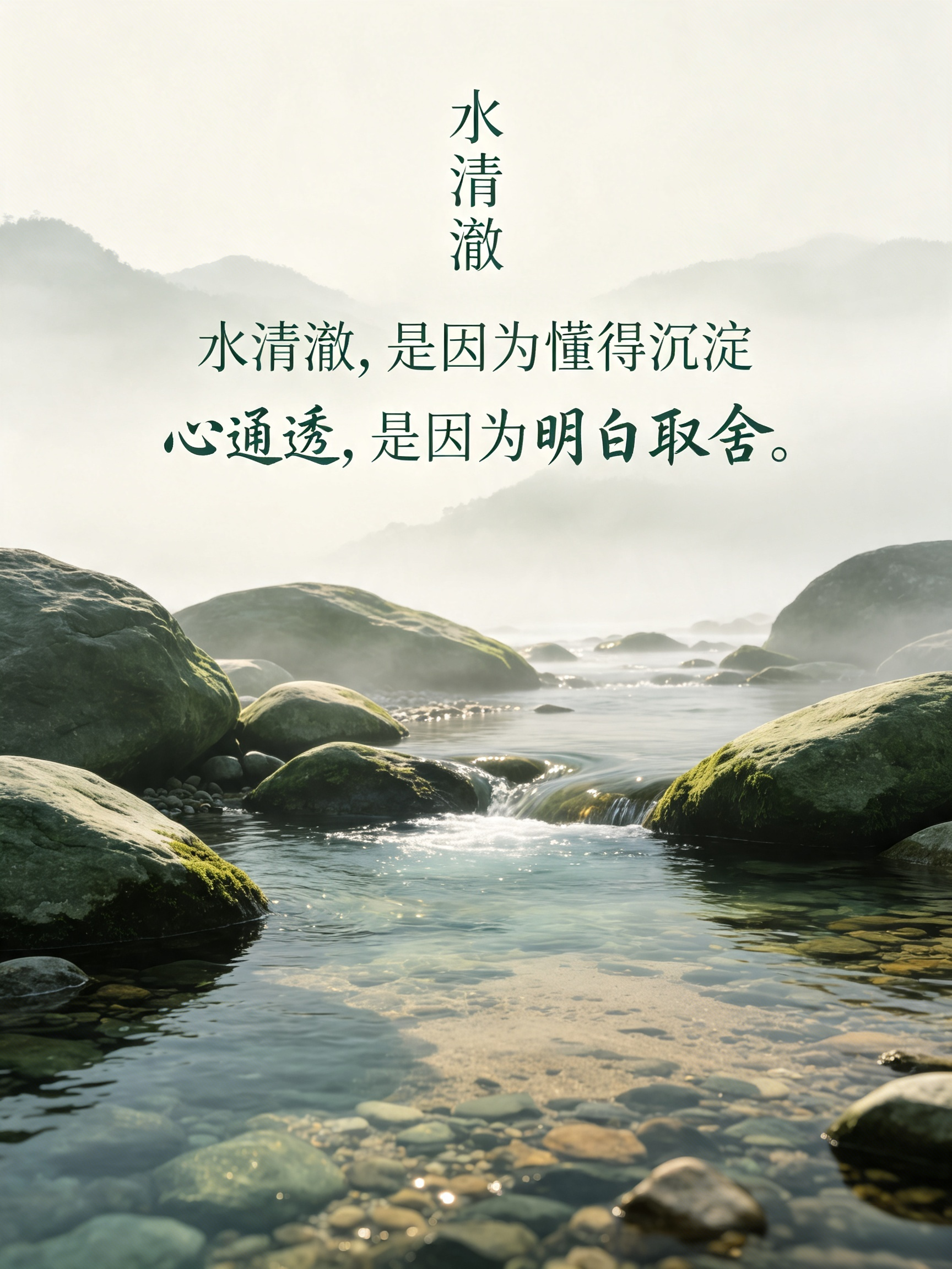 水清澈，是因为懂得沉淀；
心通透，是因为明白取舍。