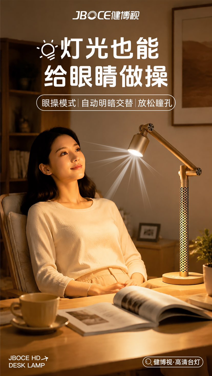 💡 你知道灯也能给眼睛做操吗？

写作业久了，眼睛也会累。
健博视高清台灯，眼操模式一开——
灯光自