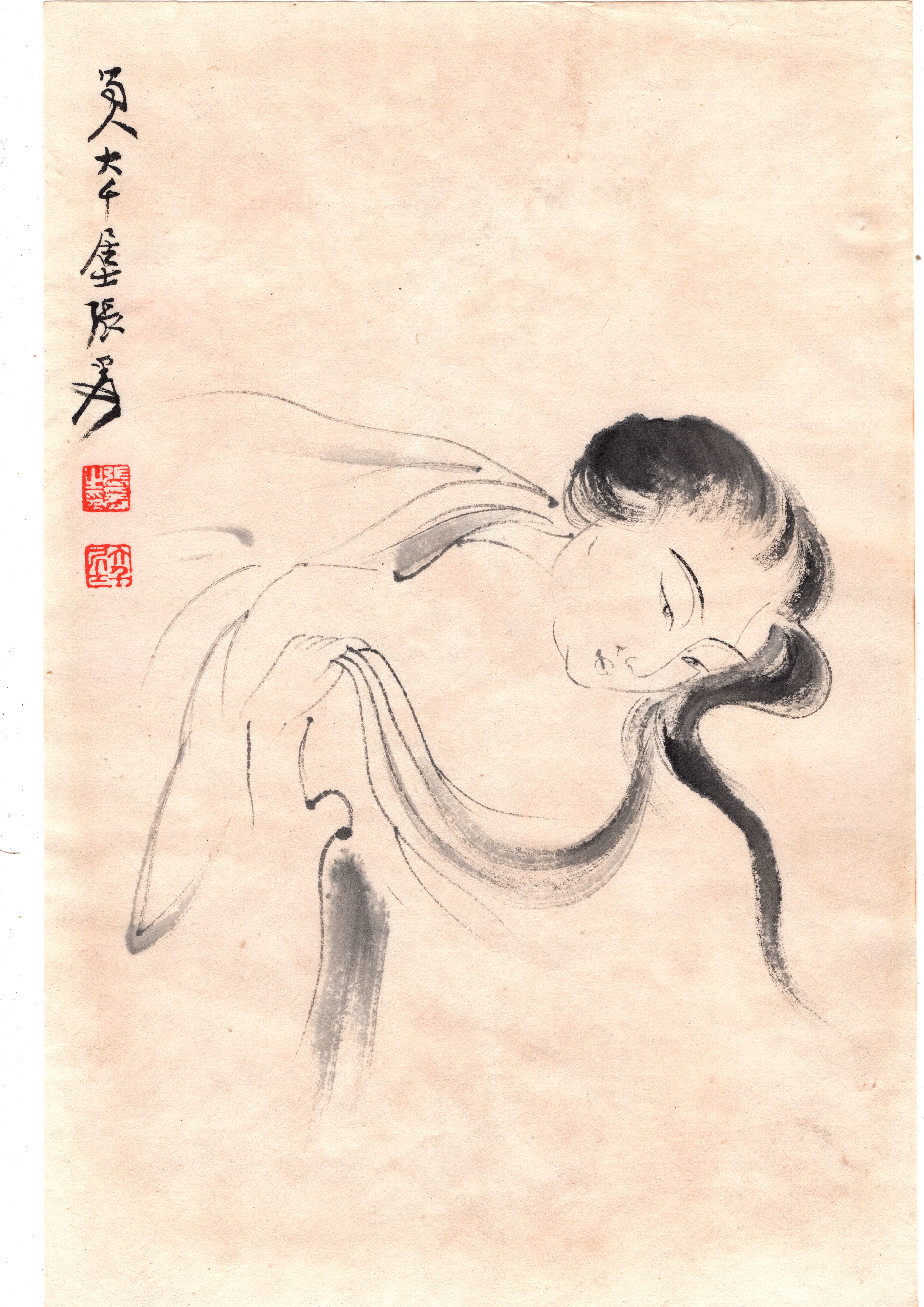 张大千粉稿鉴赏，张大千真迹粉稿人物线条灵动飘逸