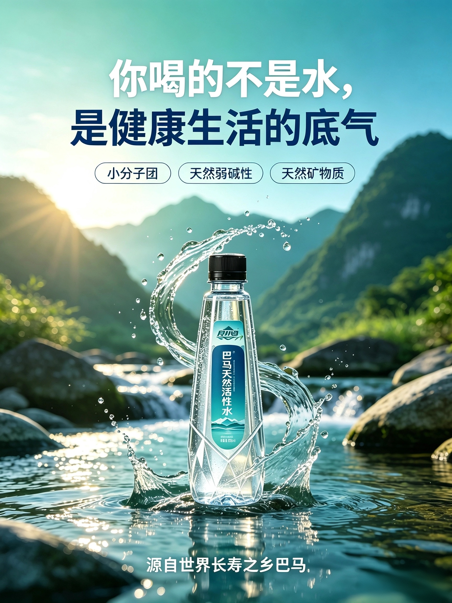好水，是大自然的馈赠。

巴马 —— 世界长寿之乡，这里的水天然弱碱性，富含矿物质。

巴马活力氧，