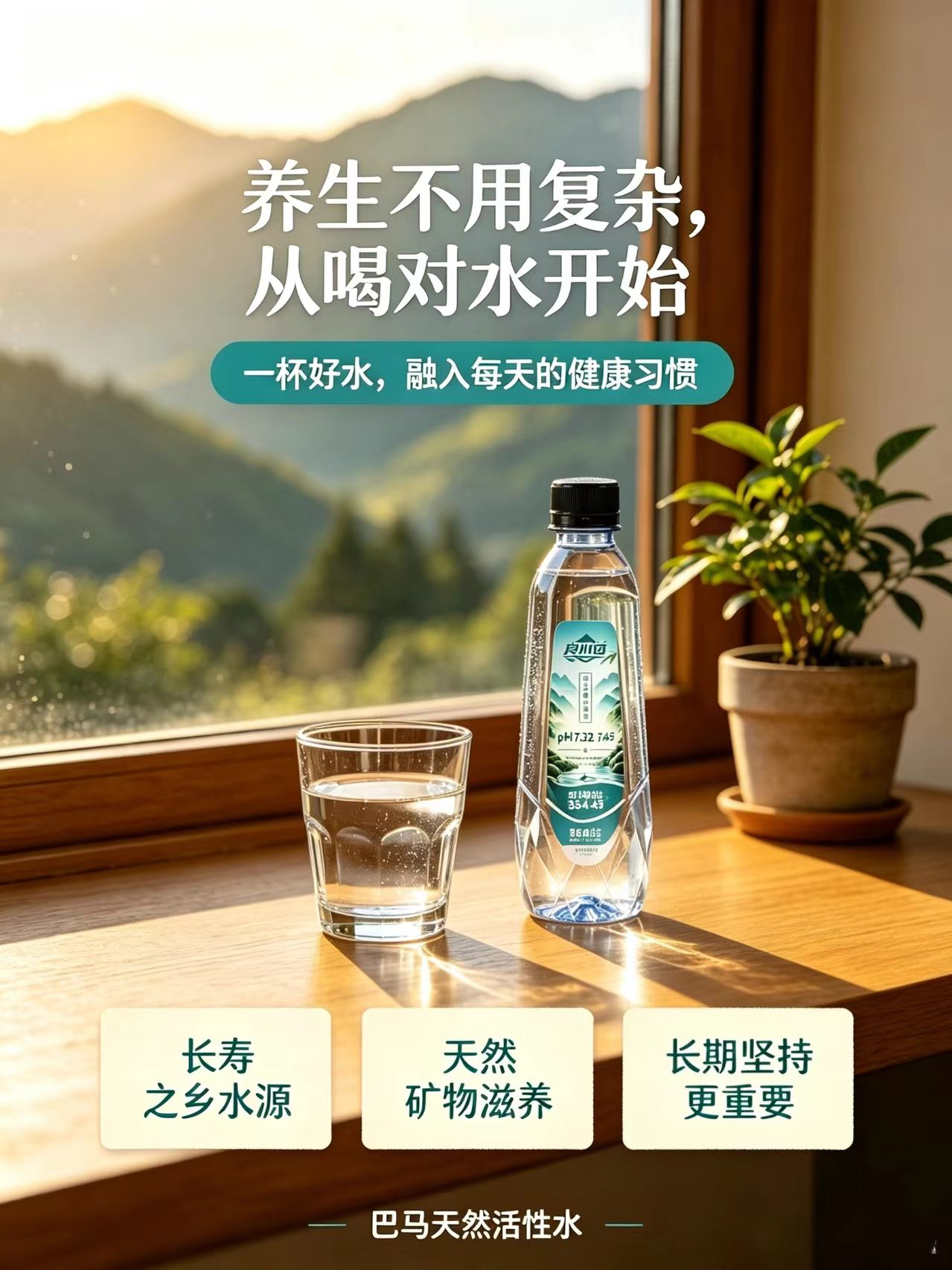 养生不用很复杂，从喝对水开始✅

巴马天然活性水，长寿之乡原生态水源

小分子团水，渗透吸收更好，天