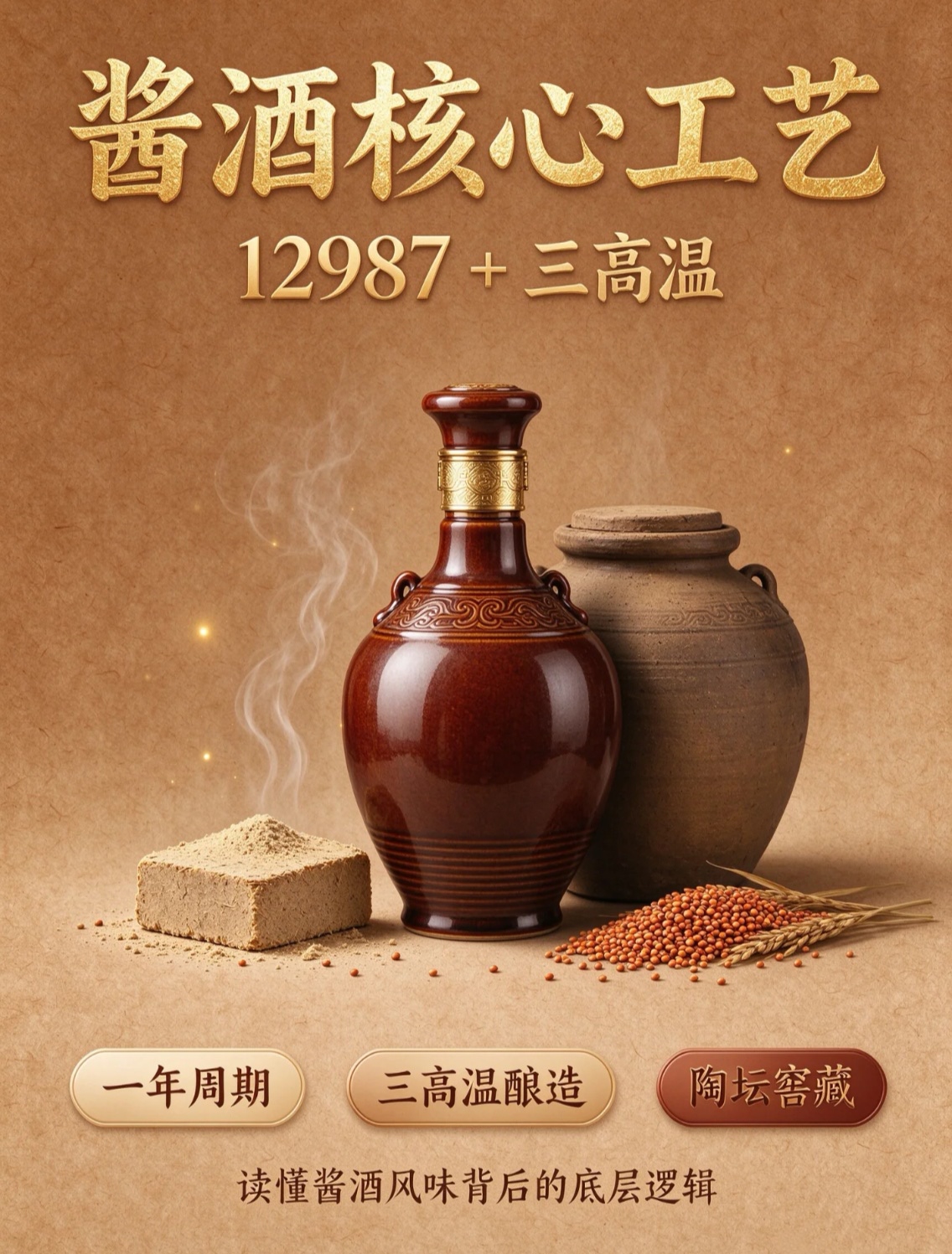 爱喝酱酒的朋友，一定听过「12987」和「三高温」
很多人只听过名词，却不知道背后藏着酱酒风味的底层