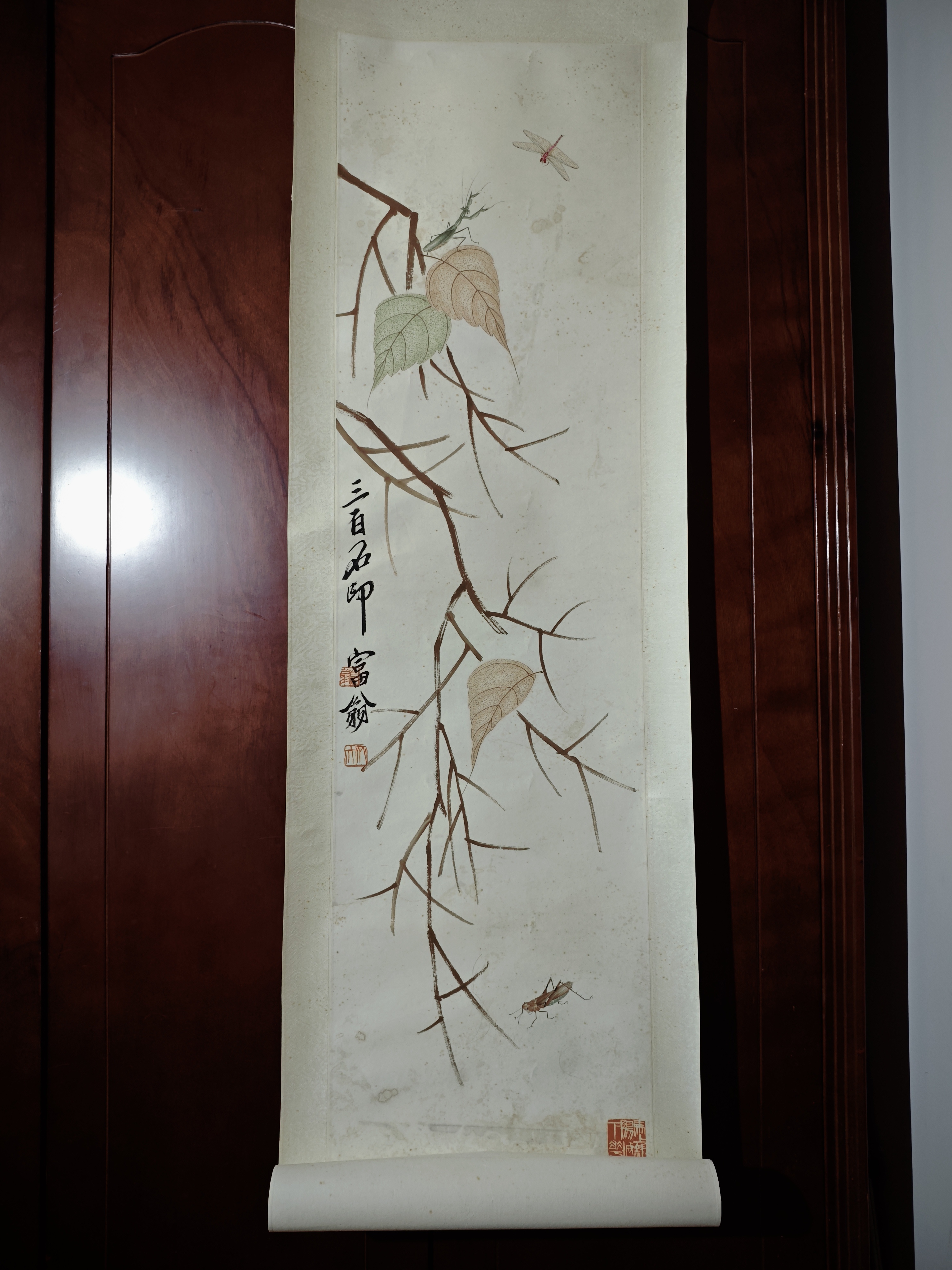 齐白石，贝叶虫草图，总幅高:1480mm,幅宽:415mm；画芯:高:1140mm，宽:330mm。