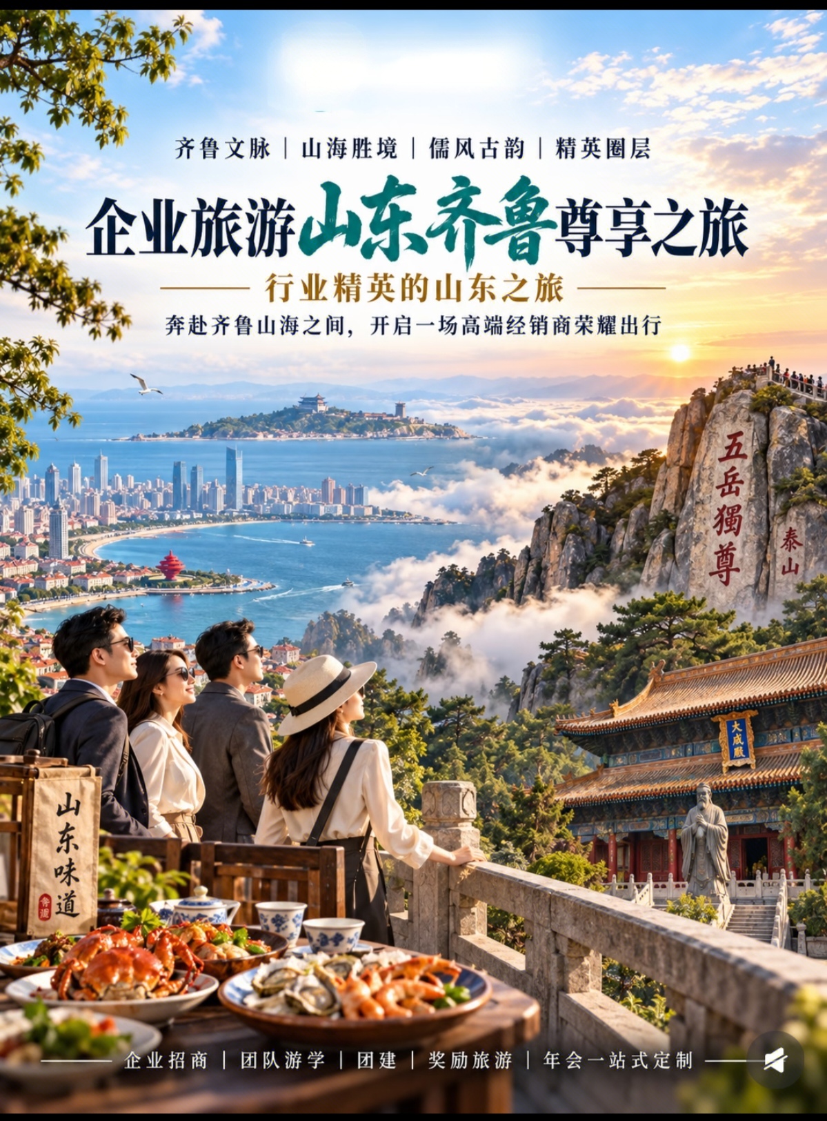 企业经销商奖励旅游选山东，真的太有格调！
 
奔赴齐鲁山海之间
登泰山，看云海翻涌，感受五岳独尊
访